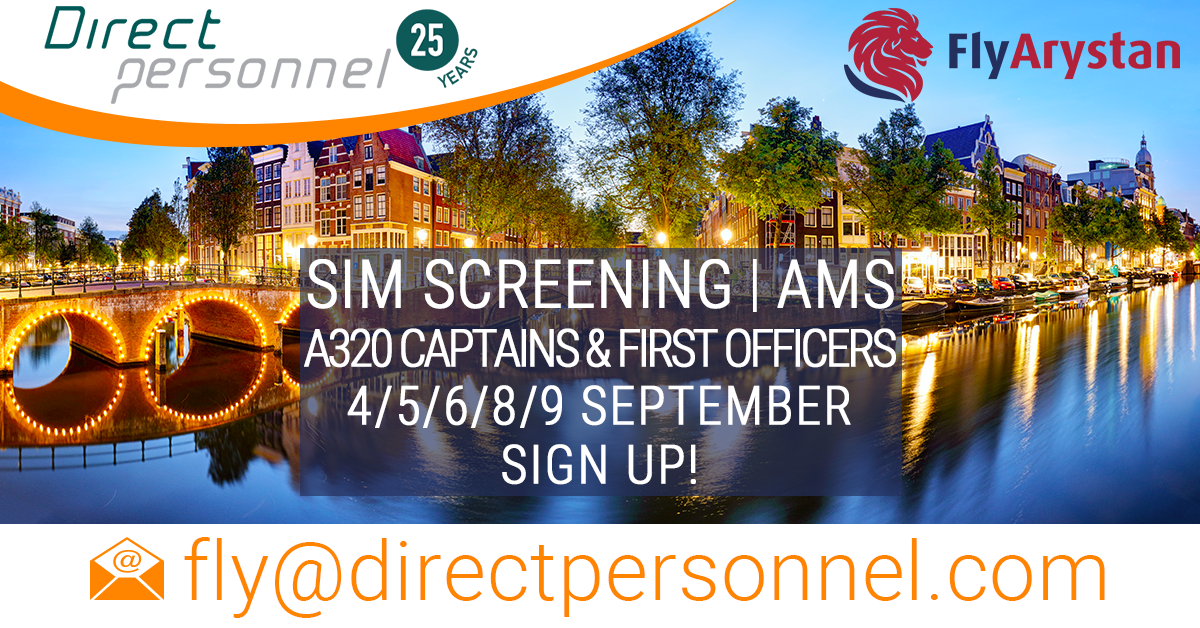 A320 Captains & First Officers | Sim Screening, Amsterdam, A320 Captains, A320 First Officers SIM Screening FlyArystan - Direct Personnel