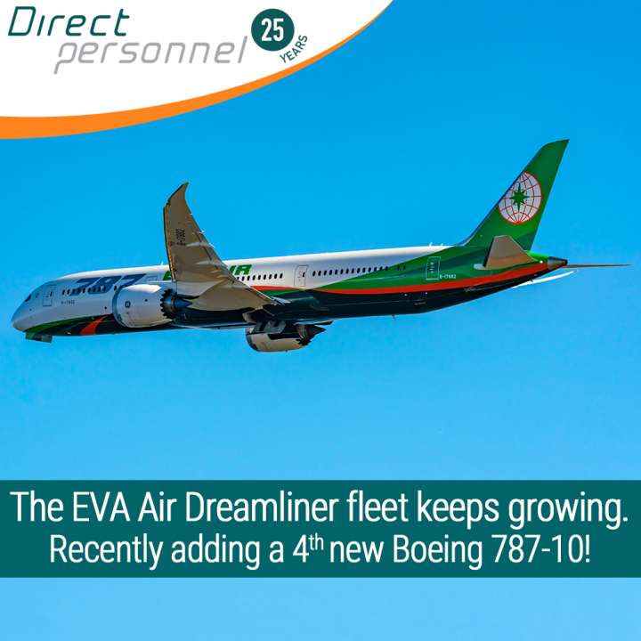 B787 Pilot Jobs, B787 First Officer vacancies, EVA Air Recruitment, Direct Personnel Pilot Jobs, EVA Air preferred suppliers - Direct Personnel 