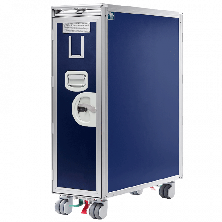 Airline carts and trolleys supplied by Direct Air Flow include the Aluflite Atlas full size trolley in a standard blue colour available for immediate dispatch from stock from Direct Air Flow - Airlines trusted supplier of inflight catering equipment - Dir