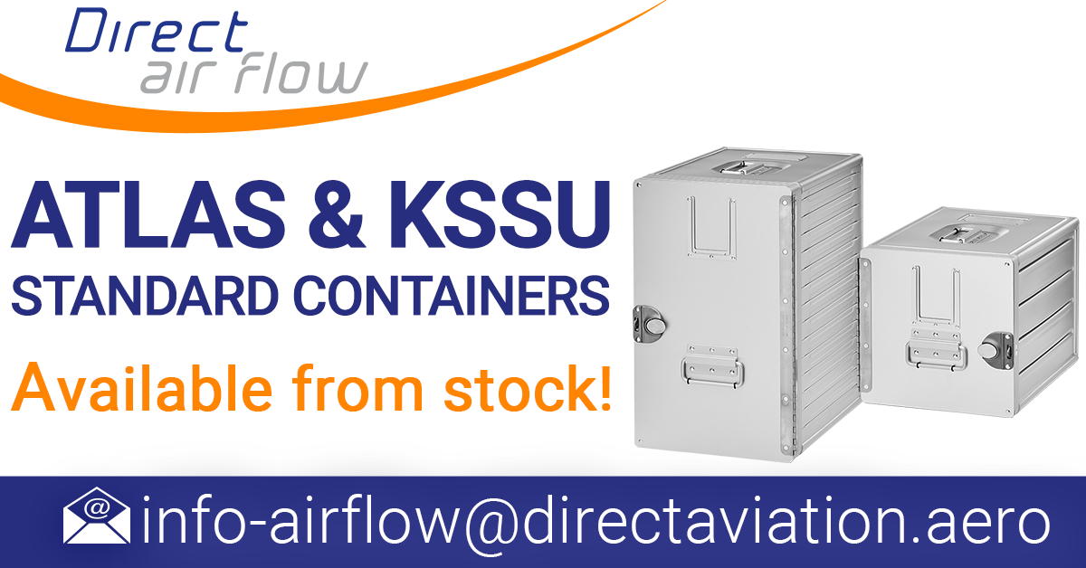 KSSU containers, inflight containers, ATLAS containers, aircraft galley containers, inflight storage, ATLAS standard units, US market containers, Aluflite containers - Direct Air Flow