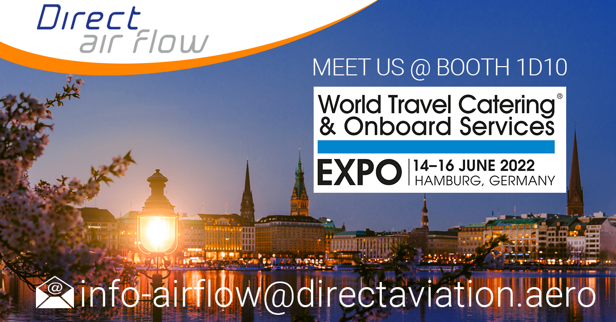 Direct Air Flow exhibits at the world travel catering & onboard catering expo in Hamburg, Meet Direct Air Flow at the WTCE, catering equipment, inflight product supplier, aircraft interior products, cabin interior products, airline carts, standard units