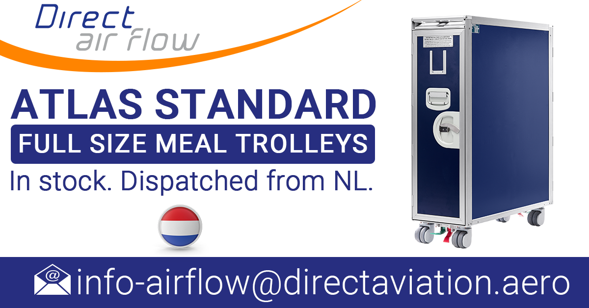 ATLAS standard full size trolleys, aircraft galley meal trolleys, cabin service trolleys, ATLAS airline carts, airline meal trolleys, inflight passenger service carts, airline cart, Aluflite trolleys, food and beverage trolleys - Direct Air Flow