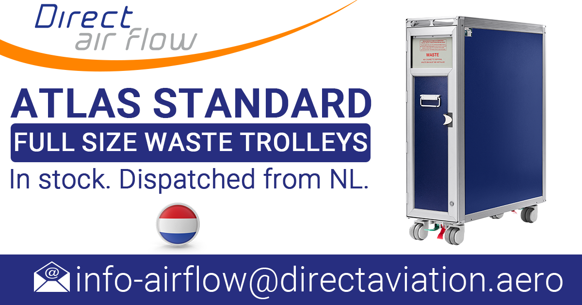 ATLAS standard waste trolleys, aircraft galley waste collection trolleys, cabin waste collection trolleys, ATLAS airline waste carts, inflight waste management trolleys, ATLAS full size waste trolleys - Direct Air Flow