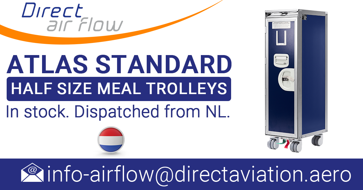 ATLAS standard half size trolleys, aircraft meal trolleys, cabin service trolleys, ATLAS airline carts, airline meal trolleys, food and beverage trolleys, inflight service carts, aircraft galley cart - Direct Air Flow