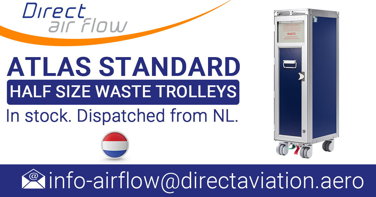 ATLAS standard half size waste trolleys, aircraft galley waste trolleys, cabin waste collection trolleys, waste carts, airline waste trolleys, inflight waste trolleys, inflight waste collection - Direct Air Flow