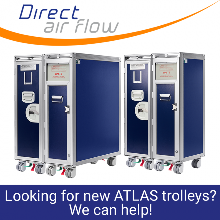 ATLAS standard trolleys, ATLAS standard carts, half size meal carts, half size waste carts, full size meal carts, full size waste carts, airline carts, airline trolleys, inflight catering trolleys, new aviation trolleys, catering trolleys - Direct Air Flo