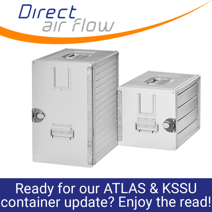 KSSU containers, inflight containers, ATLAS containers, aircraft galley containers, inflight storage, ATLAS standard units, US market containers, Aluflite containers - Direct Air Flow