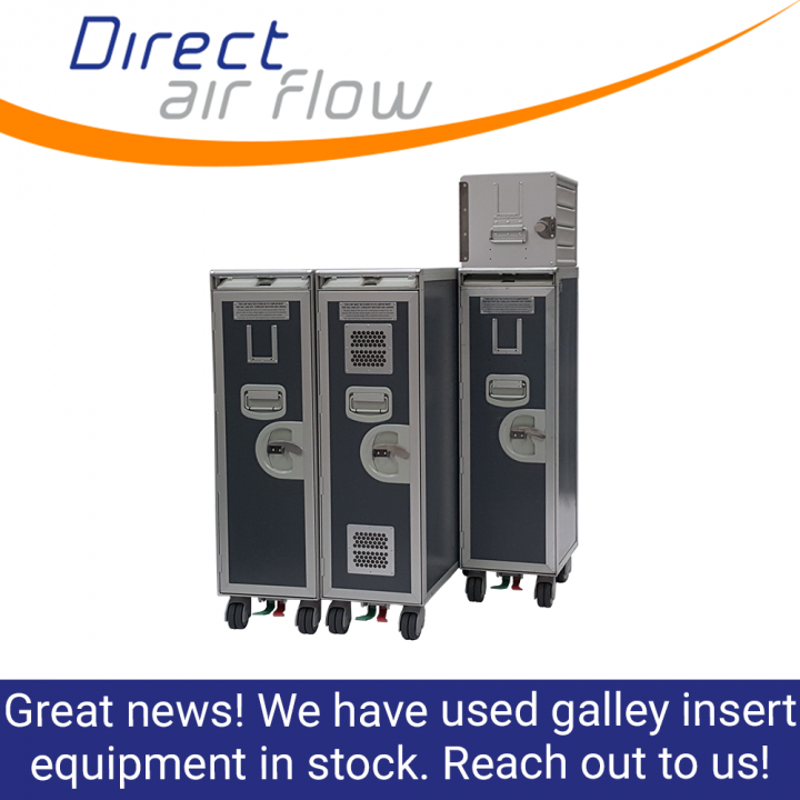 used galley insert equipment, pre-owned aircraft galley inserts, used inflight catering equipment, used airline carts, used airline trolleys, used containers, used drawers - Direct Air Flow