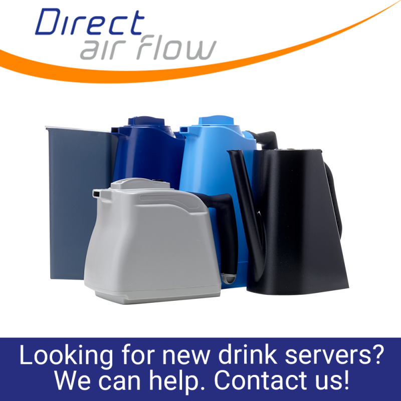 drink servers, hot drink servers, cold drink servers, coffee jugs, tea server, juice server, serving drinks, inflight passenger service, beverage service, airline catering - Direct Air Flow