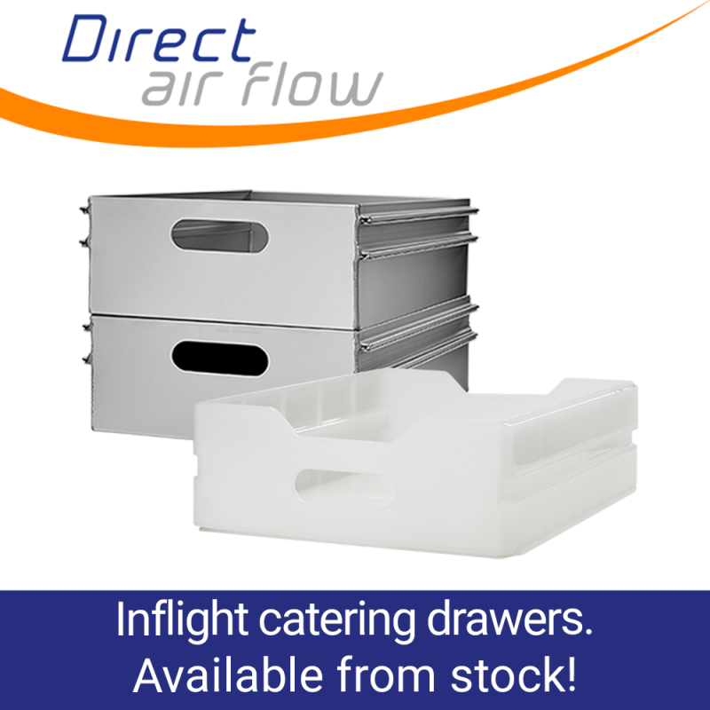 inflight catering drawers, airline catering, catering equipment, aluminium drawers, polypropylene drawers, ATLAS standard drawers - Direct Air Flow