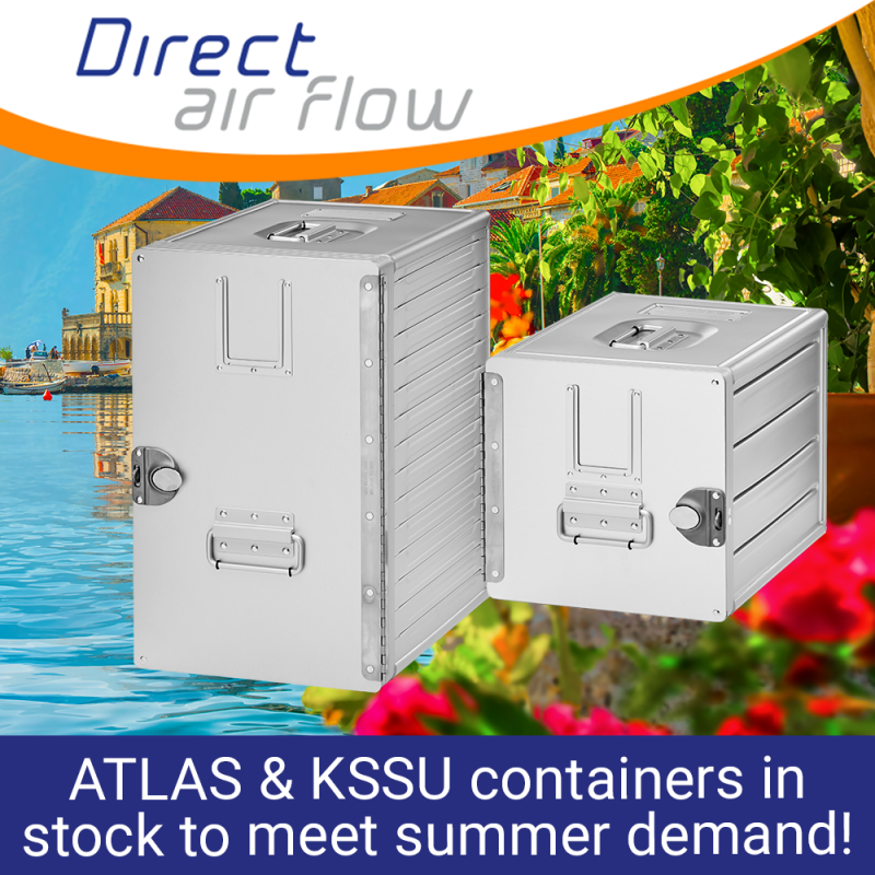 KSSU containers, inflight containers, ATLAS containers, aircraft galley containers, inflight storage, ATLAS standard units, US market containers, Aluflite containers - Direct Air Flow