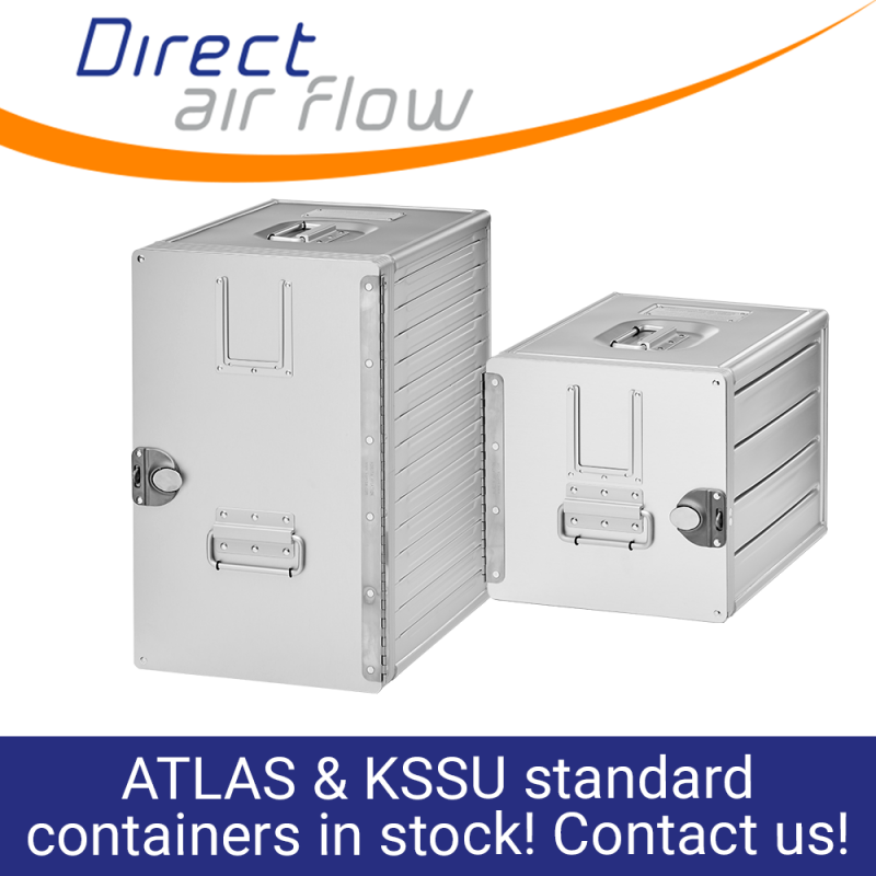 KSSU containers, inflight containers, ATLAS containers, aircraft galley containers, inflight storage, ATLAS standard units, US market containers, Aluflite containers - Direct Air Flow