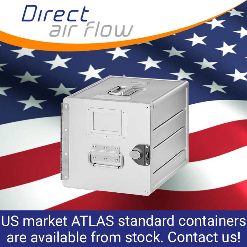 atlas containers, atlas standard units, atlas carriers, airline storage containers, cabin storage, galley insert equipment, aluminium aircraft interior containers, aluminium standard units, US market – Direct Air Flow