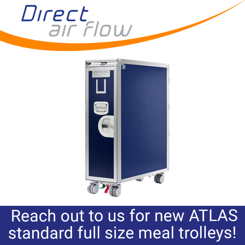 ATLAS standard full size trolleys, aircraft galley meal trolleys, cabin service trolleys, ATLAS airline carts, airline meal trolleys, inflight passenger service carts, airline cart, Aluflite trolleys, food and beverage trolleys - Direct Air Flow