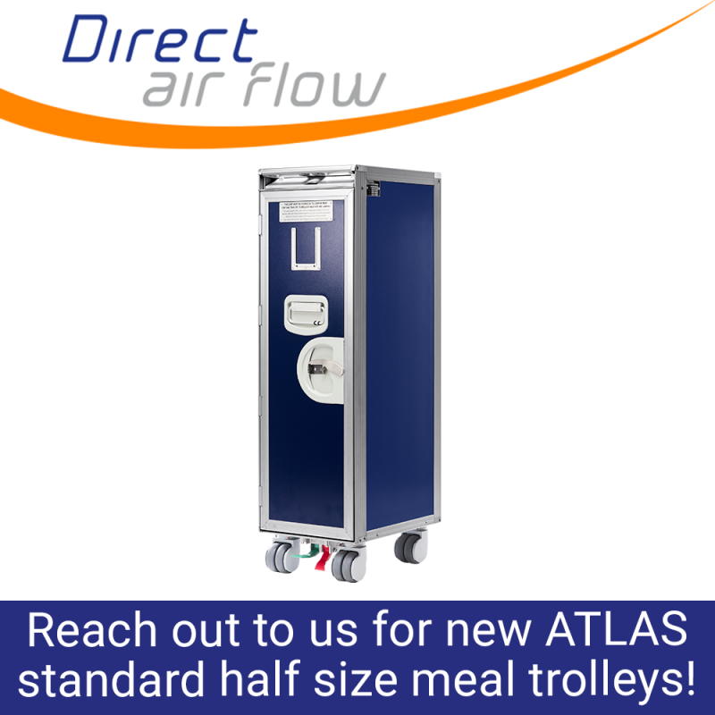 ATLAS standard half size trolleys, aircraft meal trolleys, cabin service trolleys, ATLAS airline carts, airline meal trolleys, food and beverage trolleys, inflight service carts, aircraft galley cart - Direct Air Flow