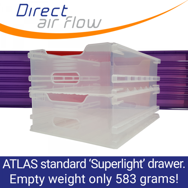 Superlight Atlas polypropylene catering drawer, extra lightweight airline catering drawer, Atlas standard lightweight polypropylene drawer - Direct Air Flow