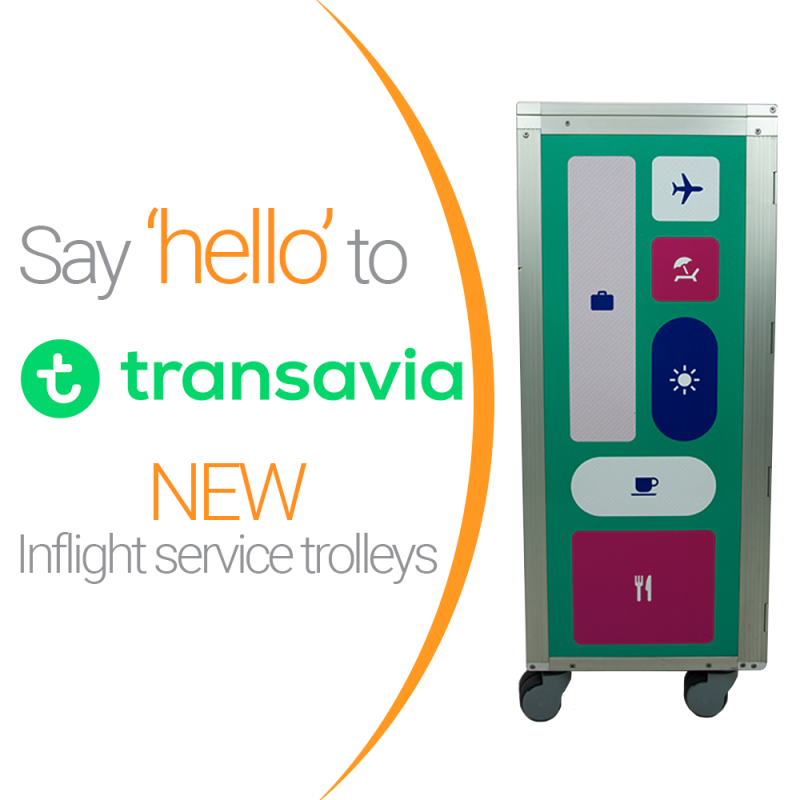 Korita Aviation manufactures galley equipment for airlines worldwide, Transavia is one of them.  Transavia inflight service trolleys manufactured by Korita Aviation, aluflite trolleys - Korita Aviation