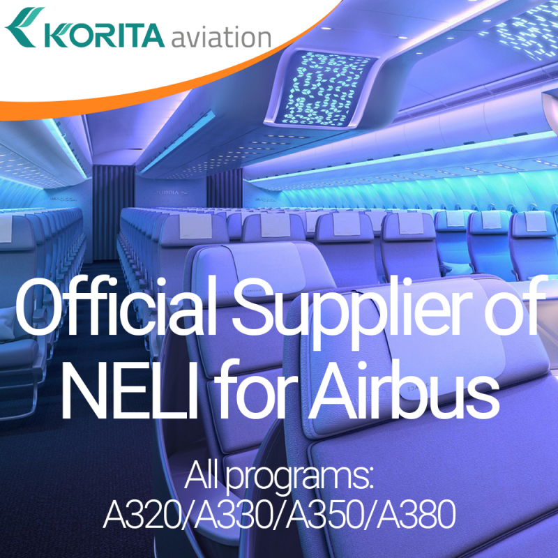 Korita Aviation is pleased to announce the completion of the approval and qualification process to supply NELI for Airbus.  We are now an official supplier of NELI for Airbus, all programs: A320/A330/A350/A380.