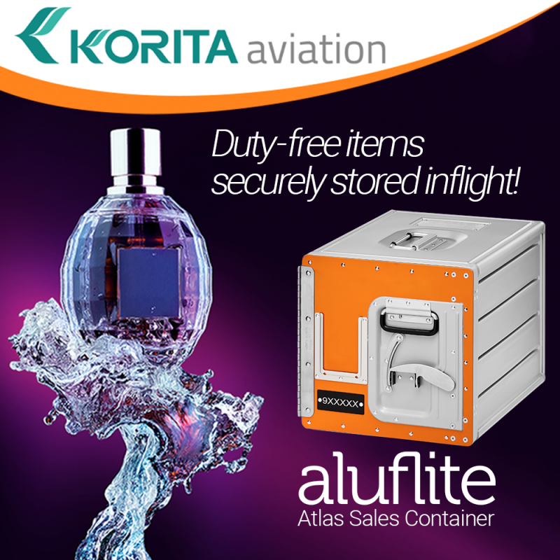 product spotlight, duty-free item storage, inflight sales, galley insert equipment, sales container, standard units, airline containers, inflight storage, Aluflite, Atlas Sales Container - Korita Aviation