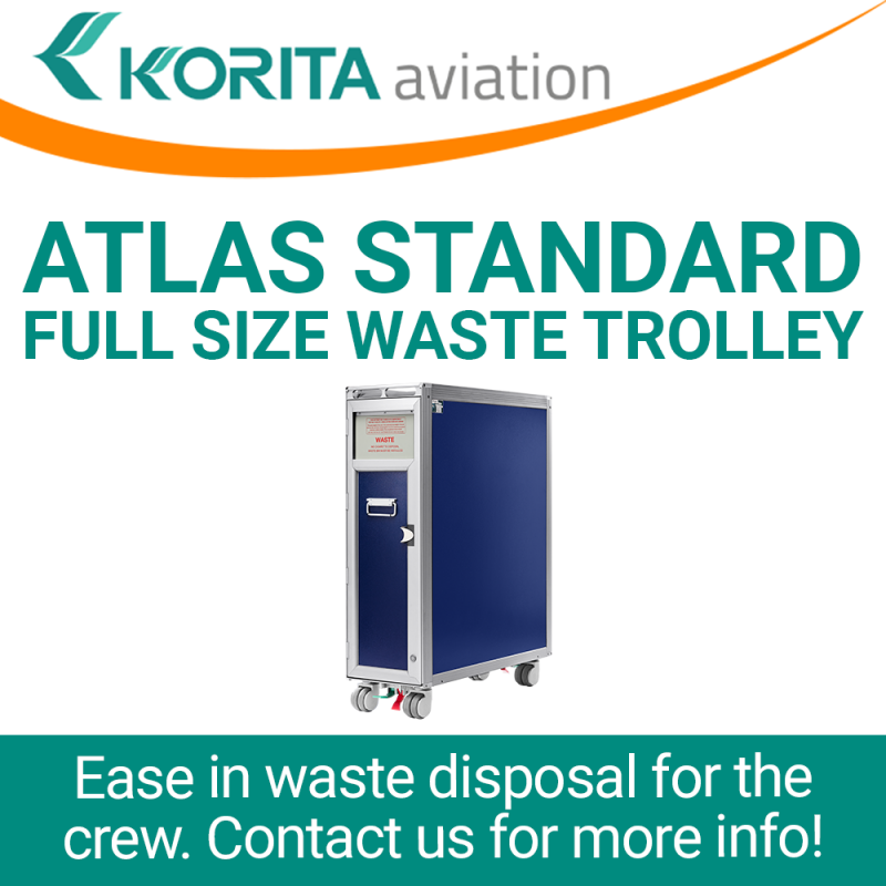 aviation waste trolley news, aluflite trolleys, airline carts, airline trolleys, ATLAS standard full size waste  trolleys, airline waste carts, waste carts, inflight trolley, galley inserts, waste collection trolley - Korita Aviation