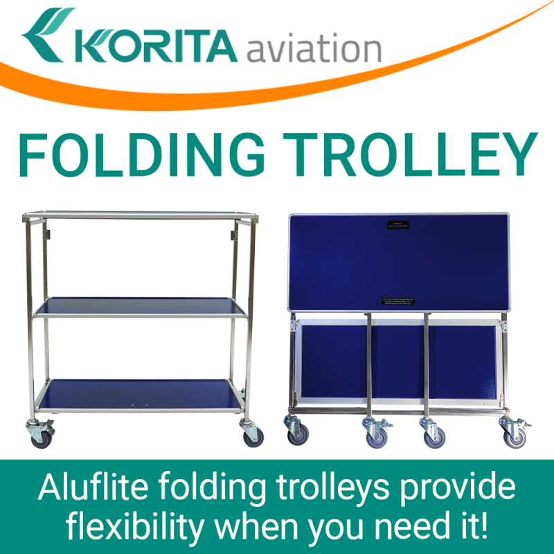 airline folding trolleys, aviation folding trolleys, first class service trolleys, foldable trolleys, inflight folding trolley - Korita Aviation