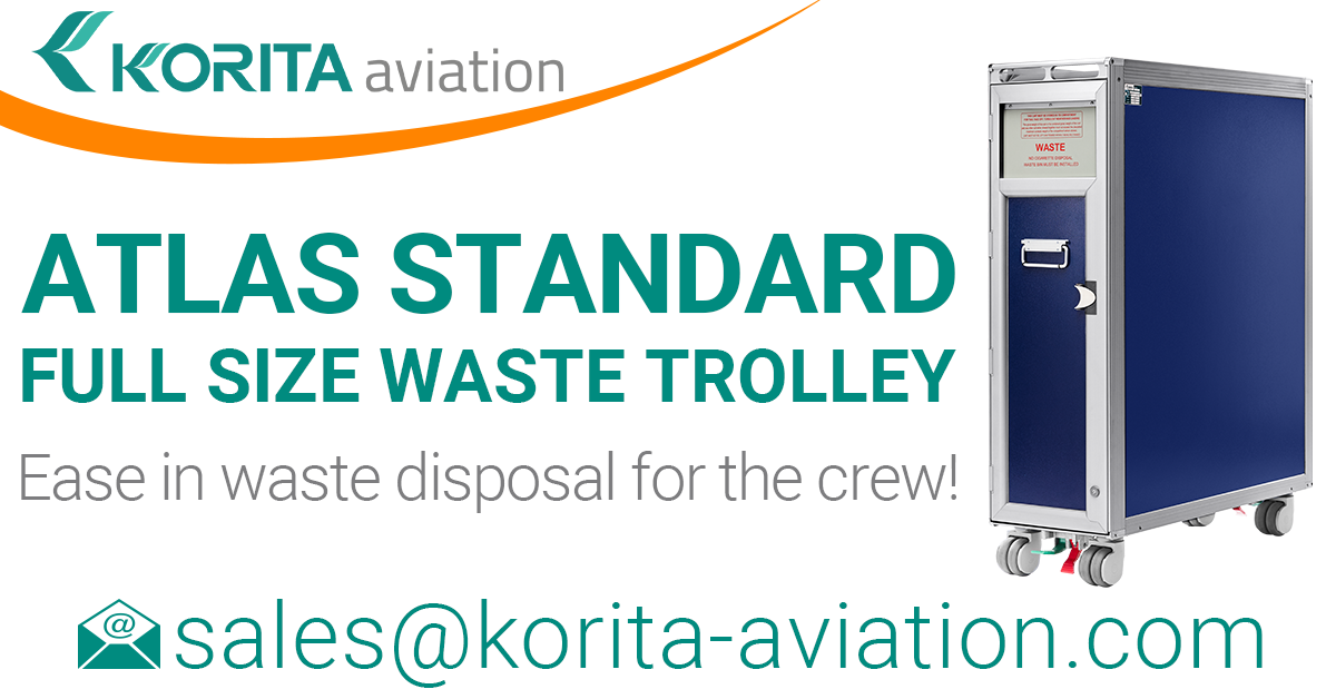 aviation waste trolley news, aluflite trolleys, airline carts, airline trolleys, ATLAS standard full size waste  trolleys, airline waste carts, waste carts, inflight trolley, galley inserts, waste collection trolley - Korita Aviation