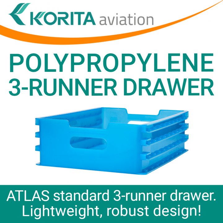 drawers, catering drawers, airline polypropylene drawers, 3-runner drawers, airline trolley drawers, airline cart drawers, lightweight pp drawers - Korita Aviation