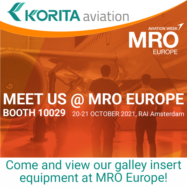 #MROE, MRO, aircraft galley, cabin interiors, catering equipment, inflight, Onboard Service, Trolleys, Containers, Drawers, Oven racks, Baby bassinet, Exhibiting at MROE, galley insert equipment, BFE, Rotable - Korita Aviation
