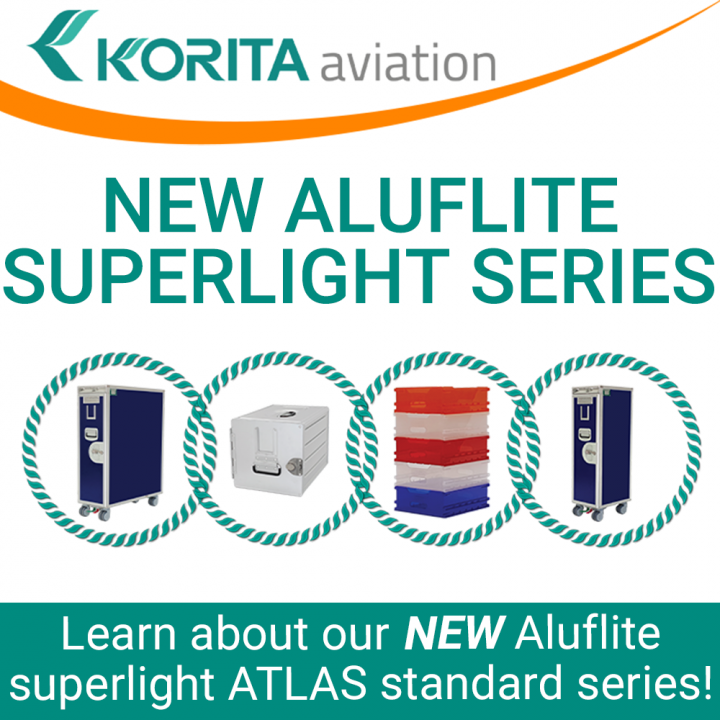 Aluflite superlight half size meal trolleys, Aluflite superlight full size meal trolleys, Aluflite superlight containers, Aluflite superlight polypropylene drawers, airline inflight catering equipment, aircraft galley insert equipment - Korita Aviation